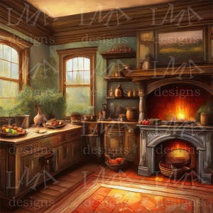 10 Früh-viktorianische-Küchen-Hintergründe - Set 2 - Clipart-Bilder