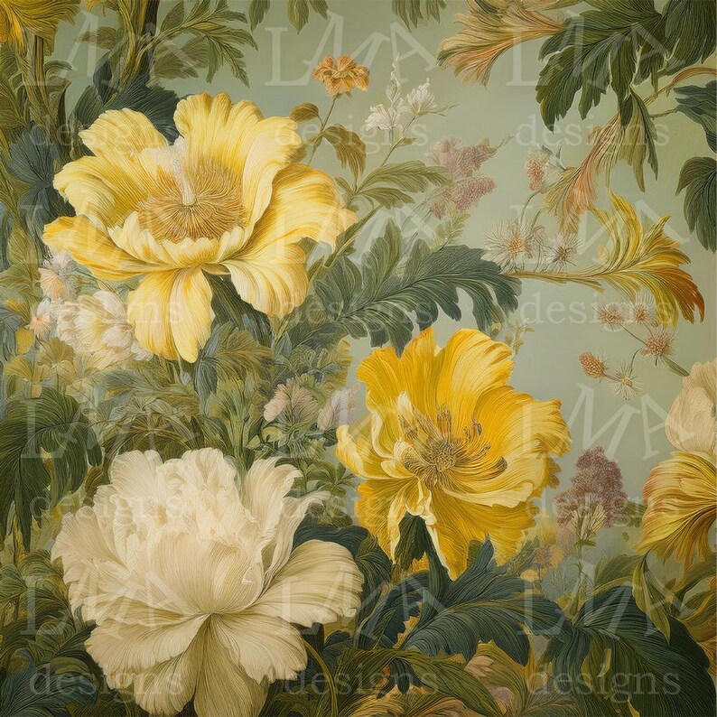 9 Victorian Wallpaper Background Yellow Floral Colors Etsy