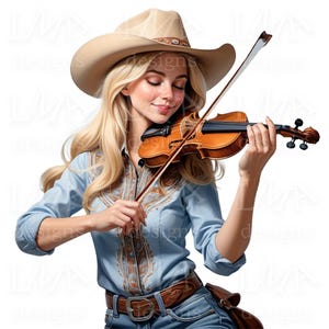 10 Cowboy and Cowgirl Fiddlers - Clipart Images