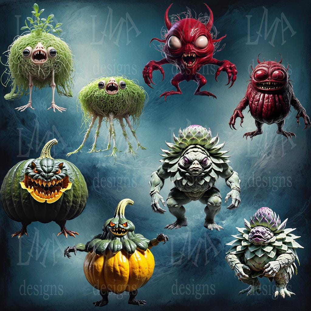 Vegetable Monster Creepy Vegetable Monster Clipart: Halloween PNG Images (digital ...