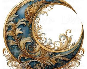 12 símbolos y simbolismo victoriano: Luna creciente y estrellas (conjunto 5) - Imágenes prediseñadas