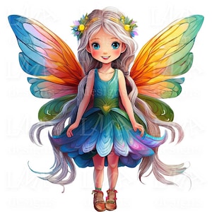 Feeën Kleine Meisjes - 10 transparante feeën met felgekleurde vleugels Clipart-afbeeldingen