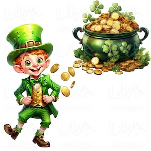 20 imágenes prediseñadas del Día de San Patricio de duendes, tréboles, tréboles de 4 hojas, ollas de oro y arcoíris