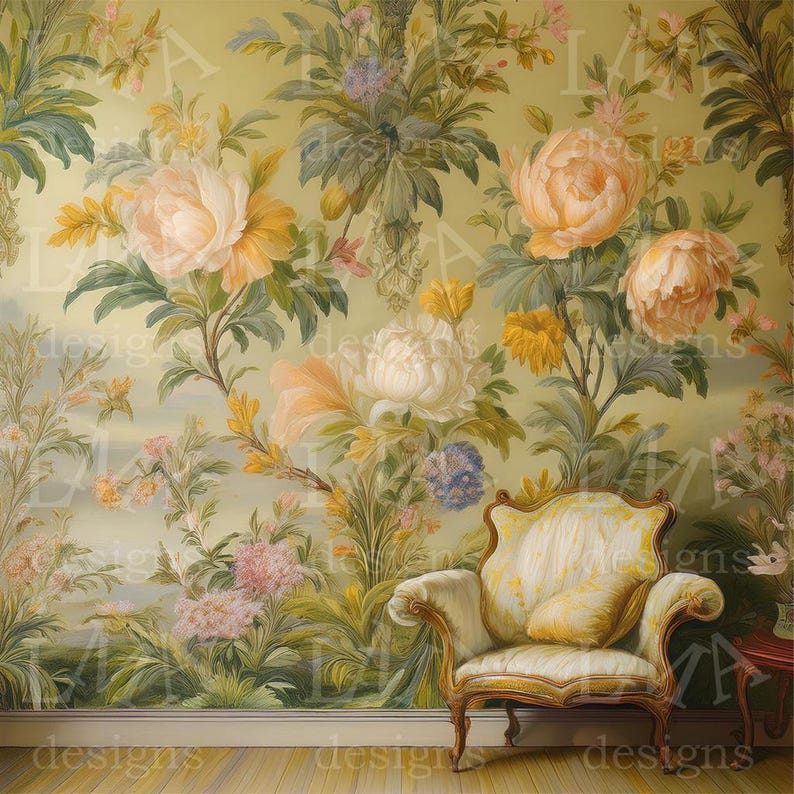 9 Victorian Wallpaper Background Yellow Floral Colors Etsy