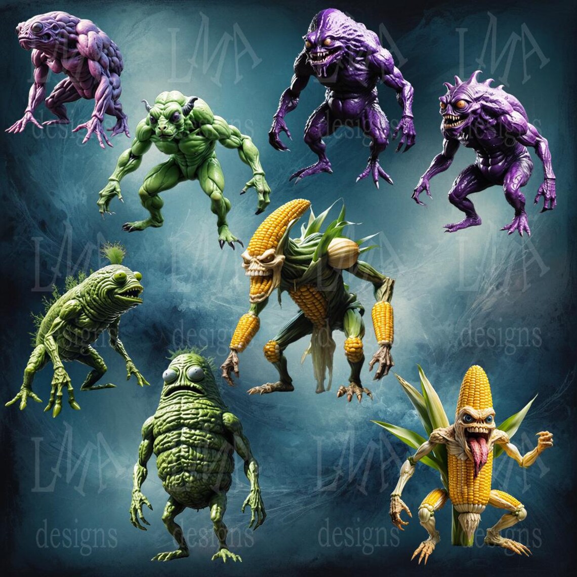 Vegetable Monster Creepy Vegetable Monster Clipart: Halloween PNG Images (digital ...