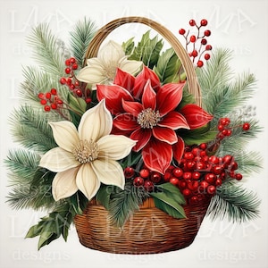 10 Beautiful Christmas Baskets of Flowers Clipart Images - Set 1