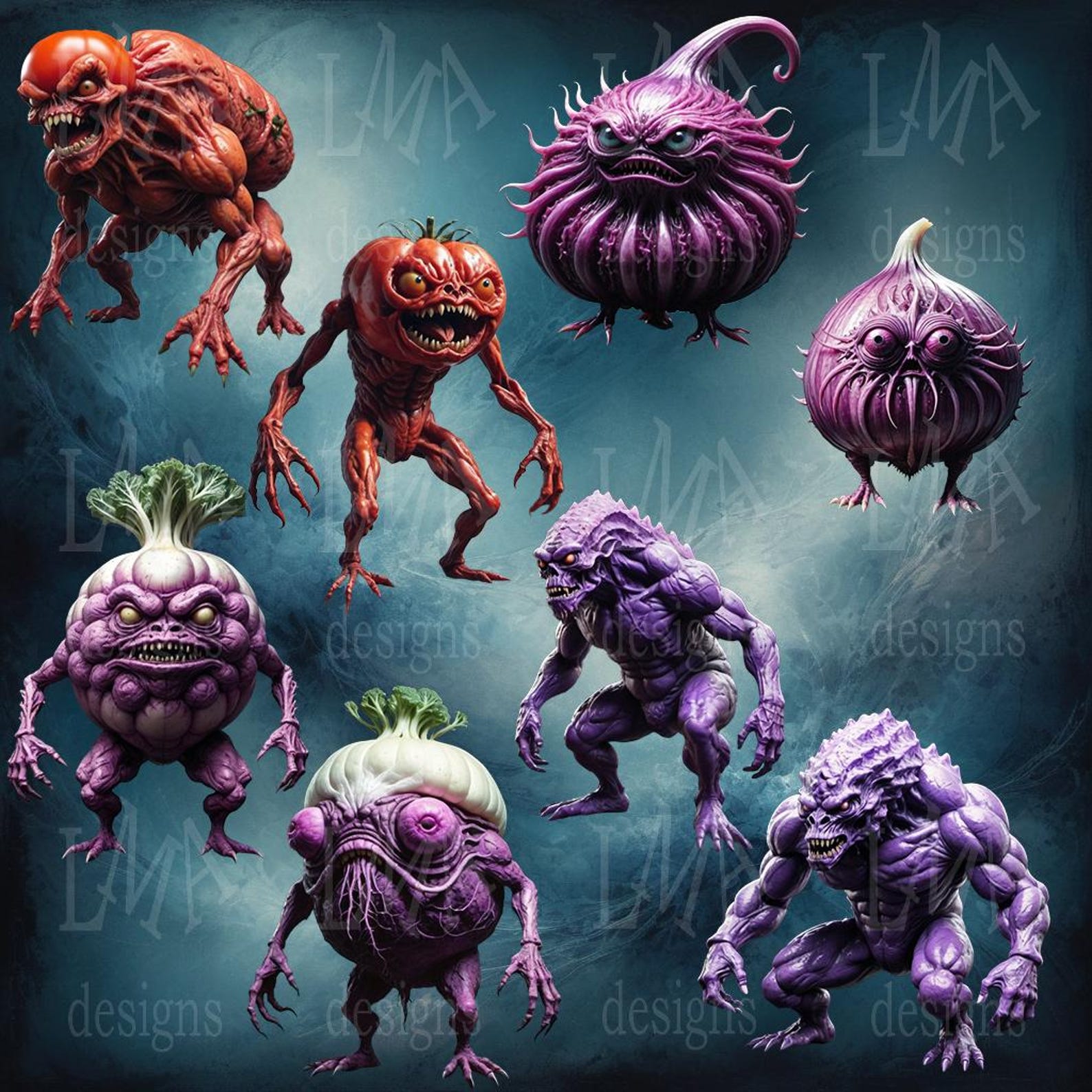 Vegetable Monster Creepy Vegetable Monster Clipart: Halloween Food Pngs (set 2) - Etsy