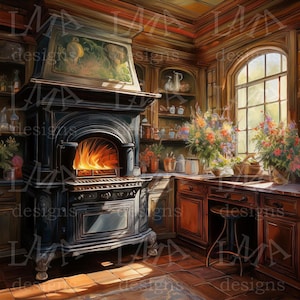 10 Früh-viktorianische-Küchen-Hintergründe - Set 3 - Clipart-Bilder