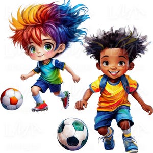 20 Clipart-afbeeldingen eigenzinnige jongen, kleurrijke voetballer