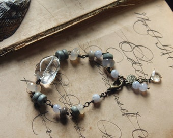 Spirit of the Water. Beaded Gemstone, Wood & Fossilized Coral Bracelet.