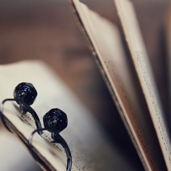 Night Blossoms. Black Rose Czech Glass and Gunmetal Earrings.