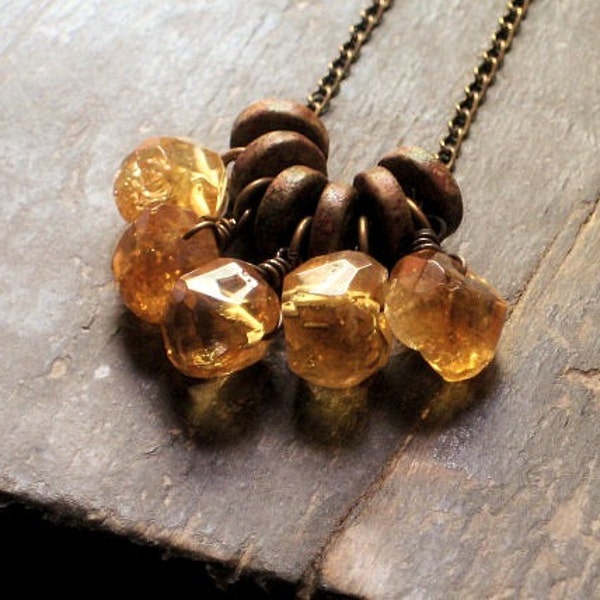 Barley Bree. Citrine and Ceramic Cluster Necklace.