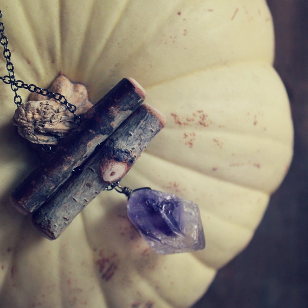 Wychwood. Rustic Birch and Amethyst Necklace.