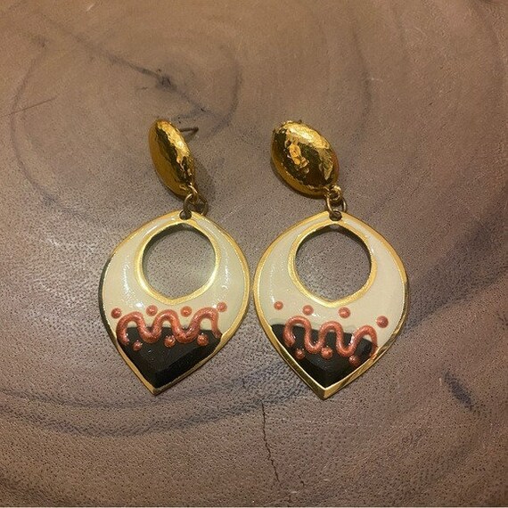 Vintage 1980s drop earrings goldtone post back 2” - image 1