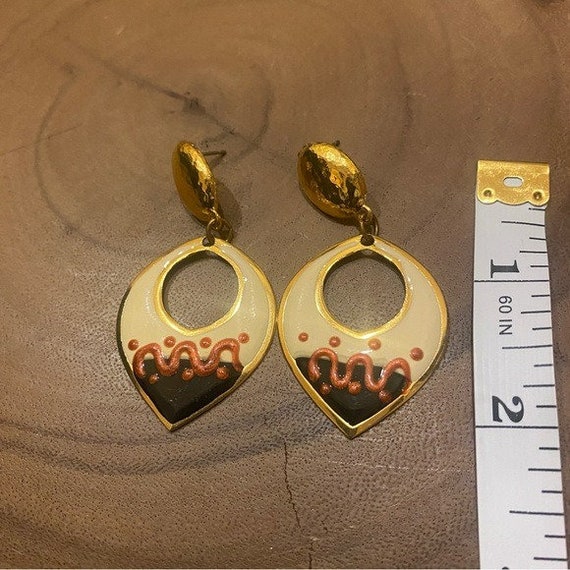 Vintage 1980s drop earrings goldtone post back 2” - image 2