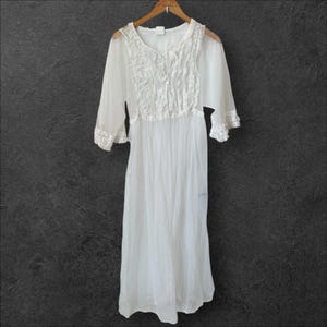 Vintage 60s 70s White Nylon Nightgown Size Large Sheer Ruffled Bridal Wedding