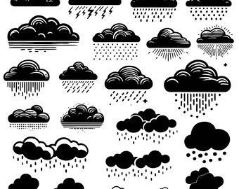 Clouds Svg Bundle Clipart Cricut Clouds Silhouette Fluffy Clouds Vector ...