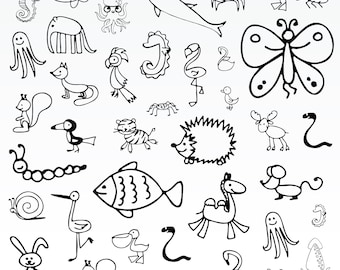 Animal Doodle Svg Bundle, Animal Clipart For Cricut, Safari Animal Silhouette, Farm Animal Vector, Animaal Designs, Animal Doodle Cut Files.