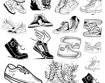 Sneaker svg Bundle, Sneakers Clipart, Running Shoes Vector, Floral Shoes Decal, Sneaker Cut Files, Shoes Silhouette.
