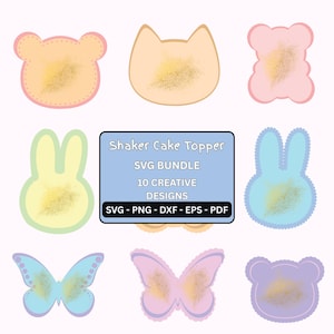 Cake Topper SVG - Cake Topper Base file in svg, pdf, eps, dxf, and png - 10 styles of cake topper bases - layered - Digital Download