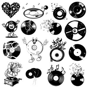 Bundle de disque vinyle svg, clipart disque vinyle, vecteur de disque vinyle, sticker disque vinyle fusion, fichiers coupés musique, silhouette de disque vinyle.