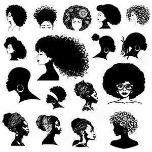 Afro Woman Svg Bundle Clipart Cricut Black Queen Silhouette African American Vector TShirt Designs Afro Woman Cut Files.