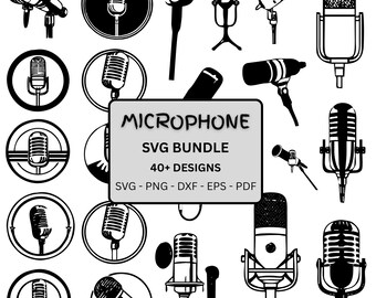 Microphone SVG Bundle, Microphone PNG Bundle, Microphone Clipart, Microphone SVG Cut Files for Cricut, Microphone Silhouette, Mic Svg