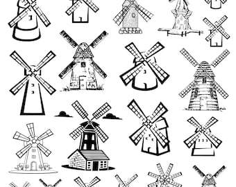 Windmill svg Bundle, Windmill Clipart, Dutch Windmil Vector, Old Windmill Decal, Modern Windmill Cut Files, Windmill Silhouette.