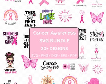 Breast Cancer SVG Bundle, Pink Awareness ribbon Svg,Cancer Awareness svg, Fight Cancer Svg, Cancer Quote Svg,tackle cancer svg, PNG