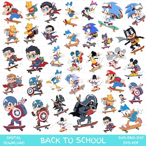 Bundle svg de dessin animé, clipart de retour à l'école, vecteur de retour à l'école, fichiers de coupe de personnage, modèles de T-Shirt, imprimable, PNG, modèles pour enfants.
