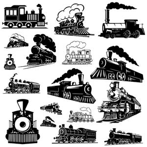 Train svg Bundle, Locomotive Clipart, Railway Locomotive Vector, Railway Decal, Train Engine Cut Files, Train Silhouette.