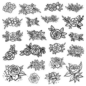 Roses Svg Bundle, Roses Clipart For Cricut, Rose Flower Silhouette, Roses Bouquet Vector, Tshirt Designs, Roses Cut Files.