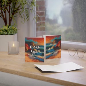 Grußkarten - Danke Blanko-Set - Ocean Sunset Design, 1-50 Stück, Perfekt für Dankesnotizen, Briefpapier, Weihnachtsgeschenke, persönliche Note