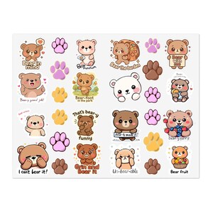 Sticker - Cute Bear Sticker Sheets, Fun Decorative Stickers for Journals, Scrapbooking, Planners, Gifts for Animal Lovers, Kids and Adults