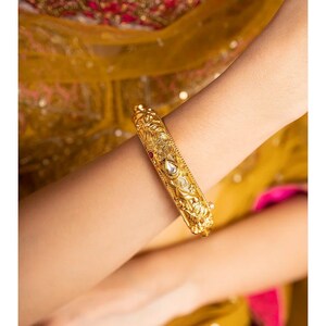 Elegant Gold Bangle Kada – Handmade Openable Kada | Lightweight Indian Jewelry | Simple Daily Wear Gold-Plated Bracelet Gift