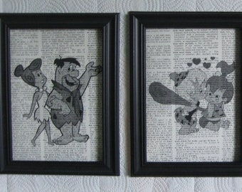 3 - Flintstones Vintage Dictionary Page Prints - Fred, Wilma, Barney, Betty, Pebbles, and BamBam