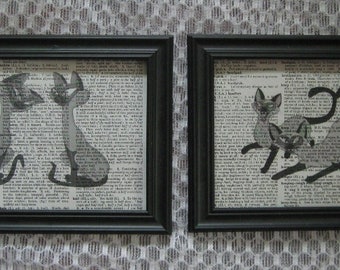 Siamese Cats - Si and Am Vintage Dictionary Page Prints - Set of 2 - 5" x 7"