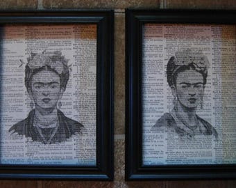 Frida Kahlo - Set of Two Vintage Dictionary Page Prints - 5" x 7" - Frames Not Included
