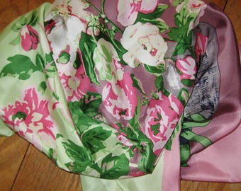 Vintage Talbots 100% Silk Scarf - Gorgeous Florals in Pink, White, and Green - 30" x 30" - Perfect Condition