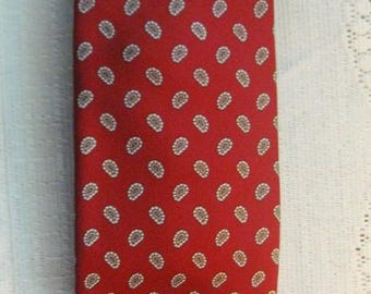 Brooks Brothers 100% Silk Necktie - Made in USA - Tiny Paisley Design on Red Background