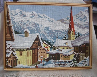 Tapex Vienna Needlework Half Cross Stitch Kit - No. 357-585 - Made in Austria - Beautiful Snowy Mountains and Quaint Village - 54 x 35 cm