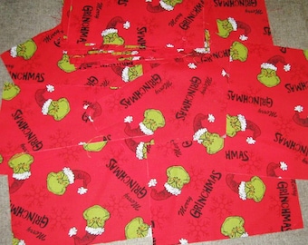 Grinch Cotton Fabric - 28 Pieces - Each One is 6" x 9" - Christmas Fabric - The Grinch Who Stole Christmas - Pre-Cut Fabric