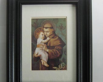 St. Anthony Framed Print -Black Frame with Matted Image of St. Anthony - Size of Frame is Approx. 9 1/4" by 7 1/2"