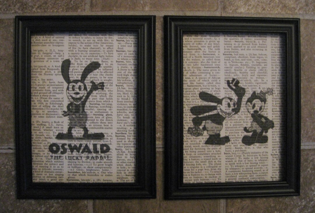 Oswald the Lucky Rabbit and Ortensia Vintage Dictionary Page Prints 5 X