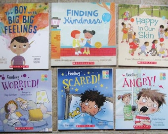 Six Scholastic Books - Happy In Our Skin, Feeling Angry, Feeling Worried, Feeling Scared, Boy with Big Big Feelings, Finding Kindness