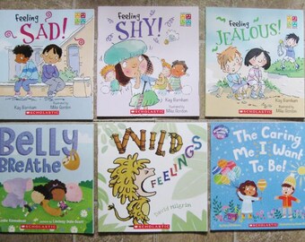 Six Scholastic Books - Feeling Shy, Feeling Jealous, Belly Breathe.  Wild Feelings, Feeling Sad, The Caring Me I Want To Be -