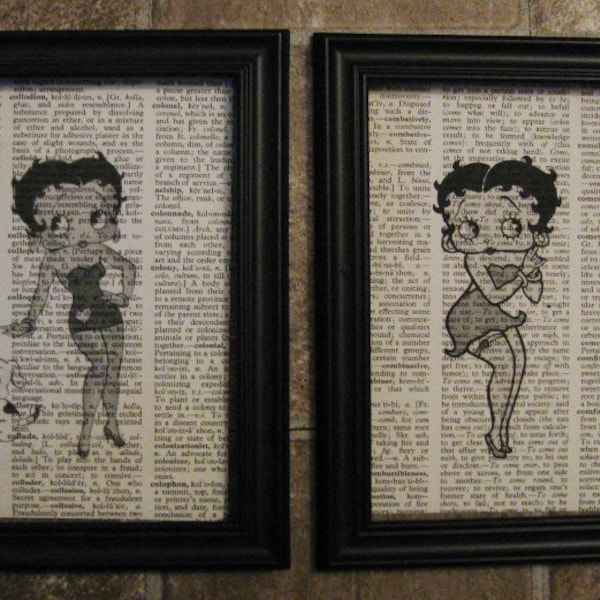 2 - Betty Boop Vintage Dictionary Page Prints - Set of 2 - 5" x 7 - Betty Boop Prints