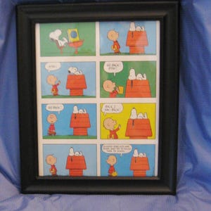 Framed Snoopy and Charlie Brown Comic Strip- 8&quot; x 10&quot; - Comic Strip from Original Page from Mid-Century Peanuts Book - Black Wood Frame