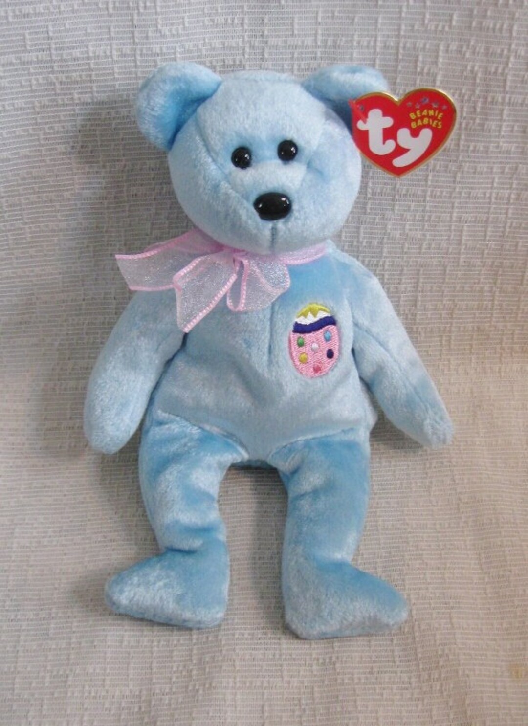 Ty Beanie Baby Eggs II Adorable Blue Bear With Easter Egg Embroidered