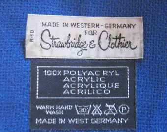 Strawbridge & Clothier Acrylic Blue Scarf or Shawl - Made in West Germany - 36" x 36"